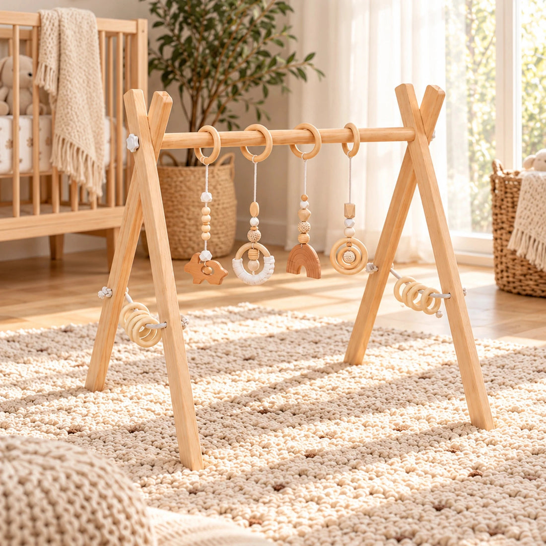 Arche d’éveil en bois Blanc dans une chambre de bébé