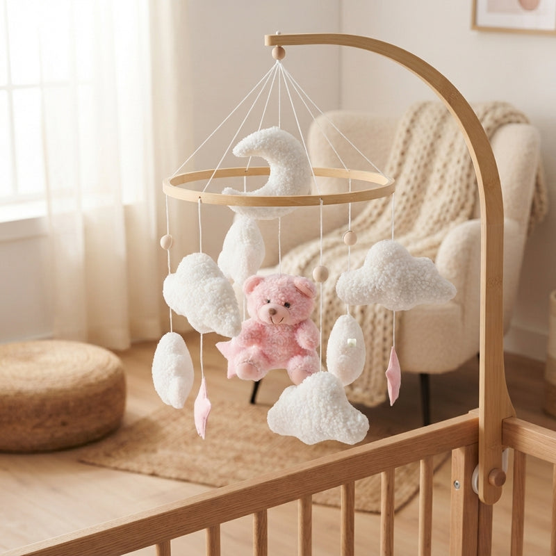 Mobile Bébé en Bois et Feutrine – 8 Styles, Support en Bois en Option