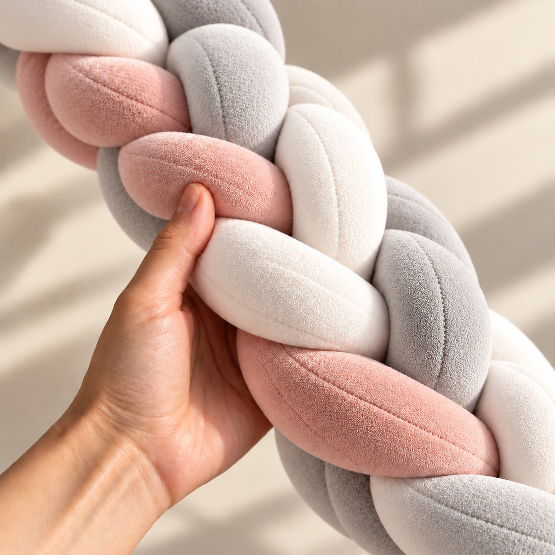 Tour de lit bébé tressé rose, gris et blanc — vue produit 3