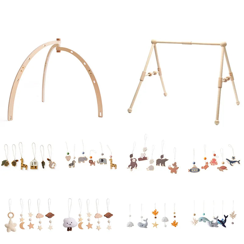 Arche d'Éveil en Bois Pliable pour Bébé, avec Pendentifs