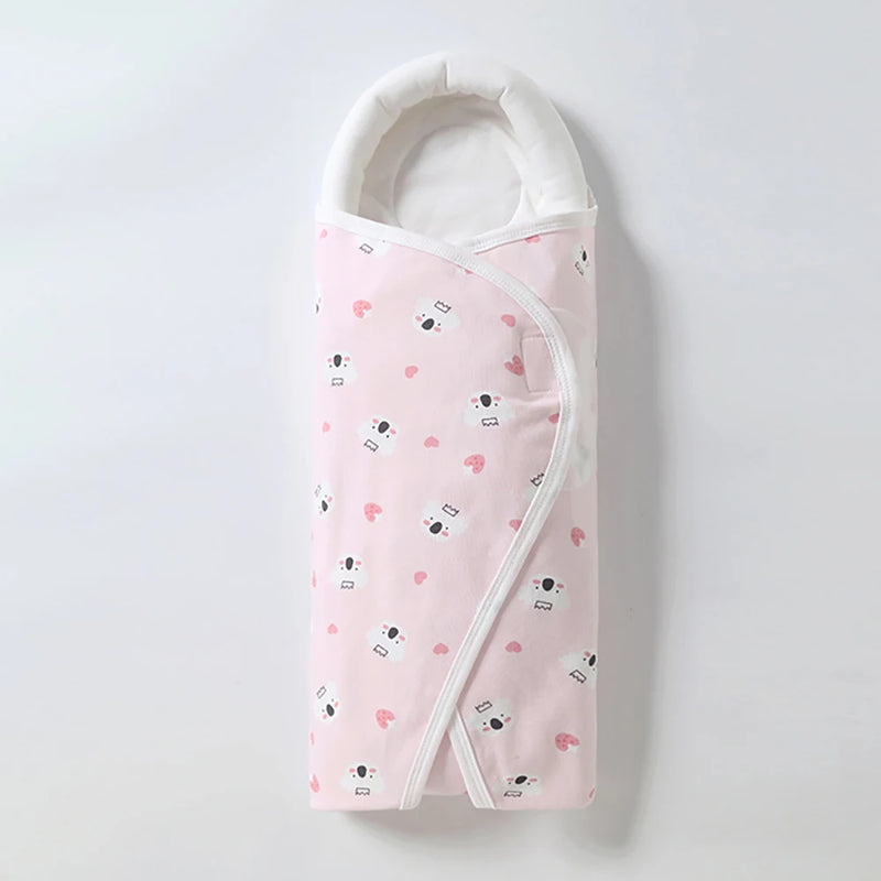 Couverture d'emmaillotage bébé en coton à capuche, motif Ours rose