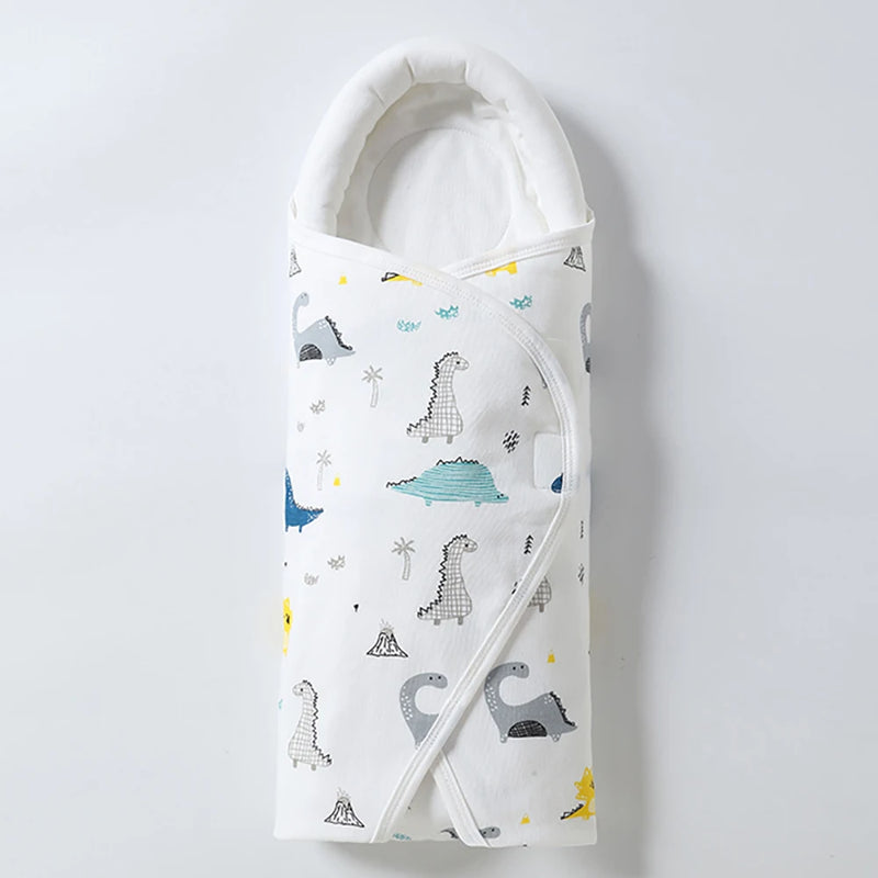 Couverture d'emmaillotage bébé en coton à capuche, motif Dinosaures bleus