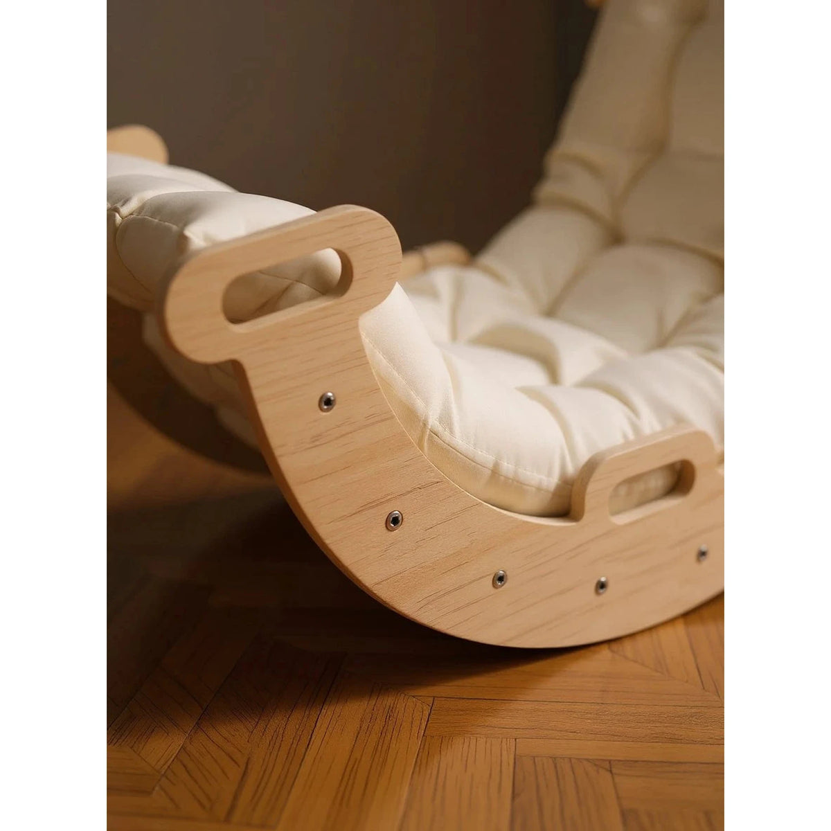 Arche d'Escalade Montessori à Bascule — Bois Naturel + Coussin Coton/Polyester