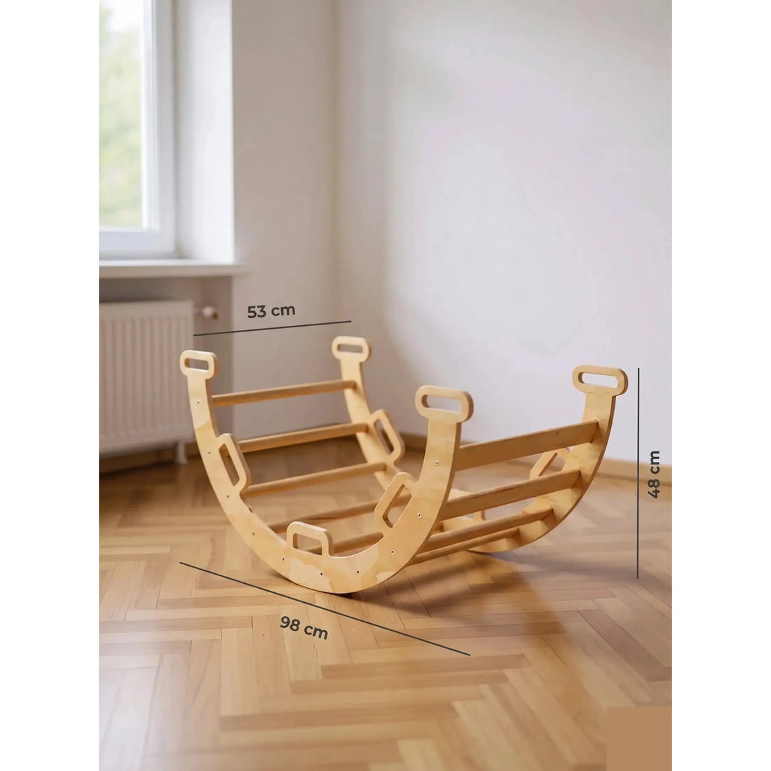 Arche d'Escalade Montessori à Bascule — Bois Naturel + Coussin Coton/Polyester