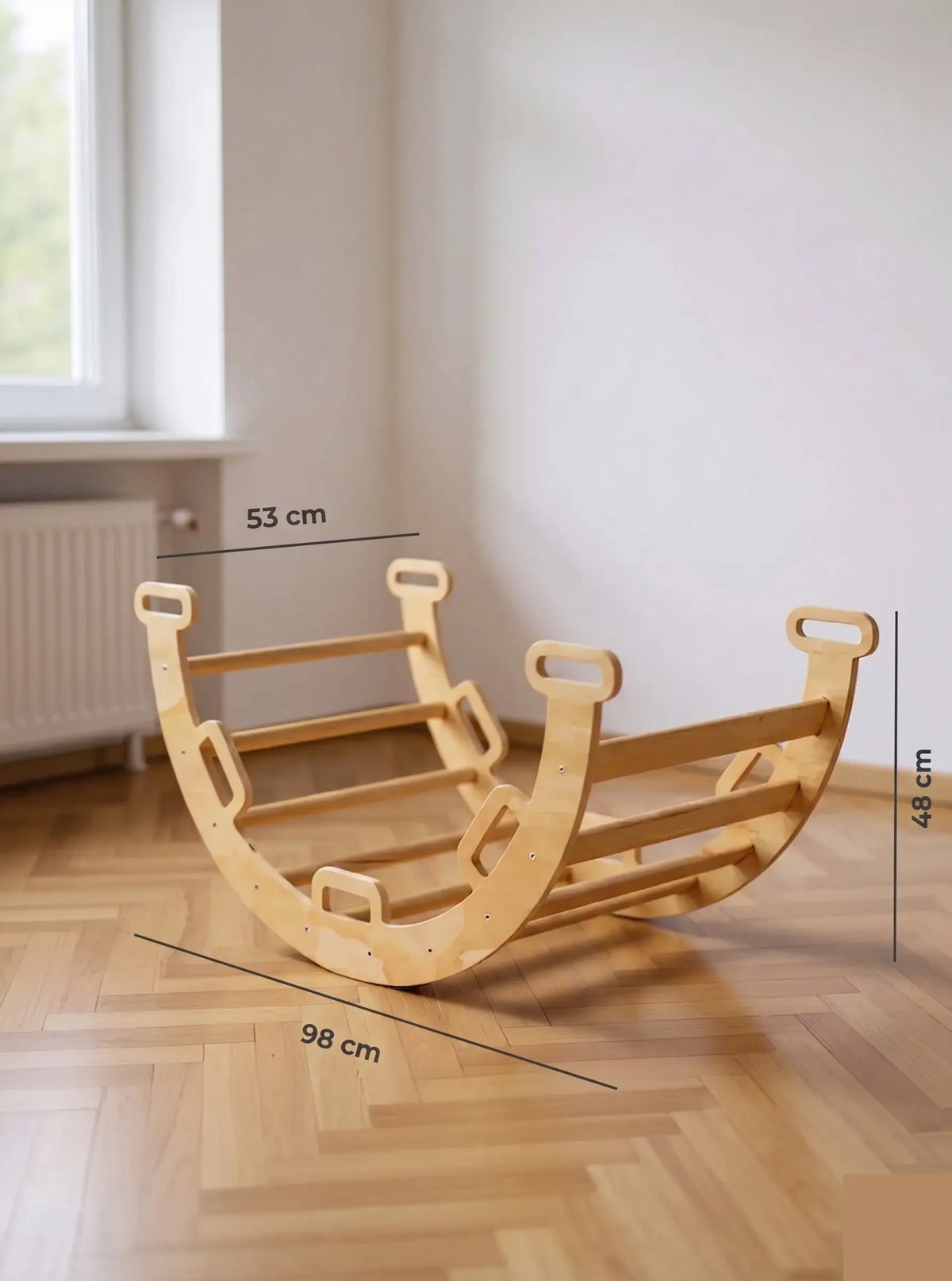 Arche d'Escalade Montessori à Bascule — Bois Naturel + Coussin Coton/Polyester