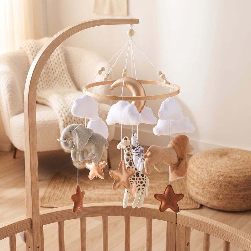 Mobile Bébé en Bois et Feutrine – 8 Styles, Support en Bois en Option