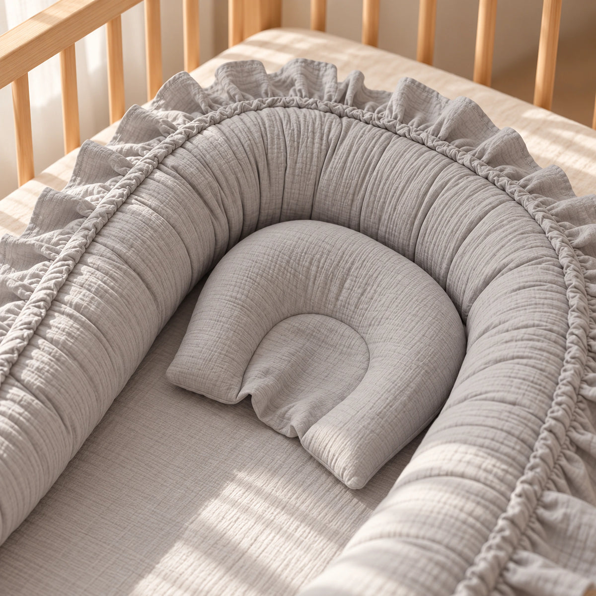 Nid de lit bébé Gris – détail coussin de soutien