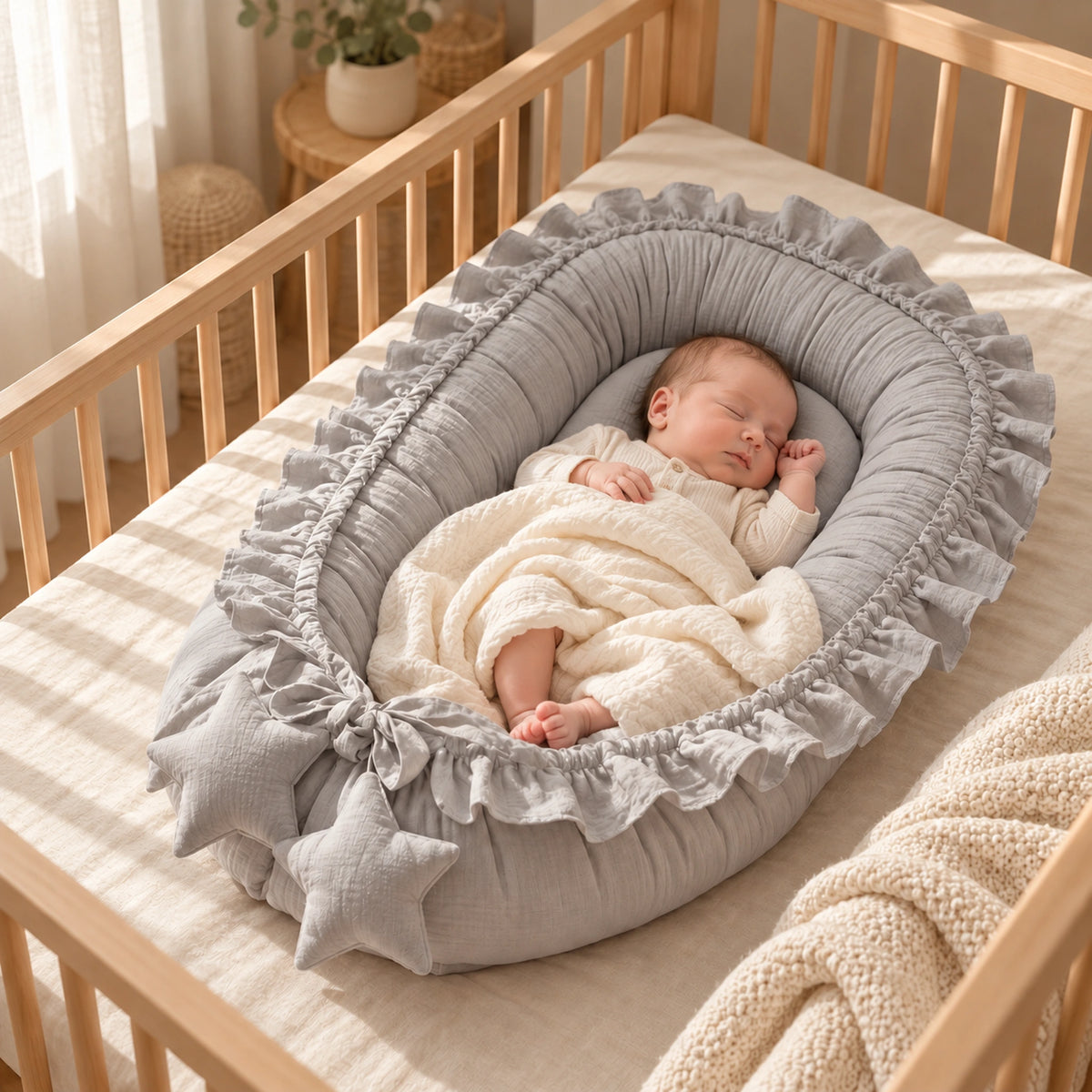 Nid de lit bébé Gris – bébé endormi