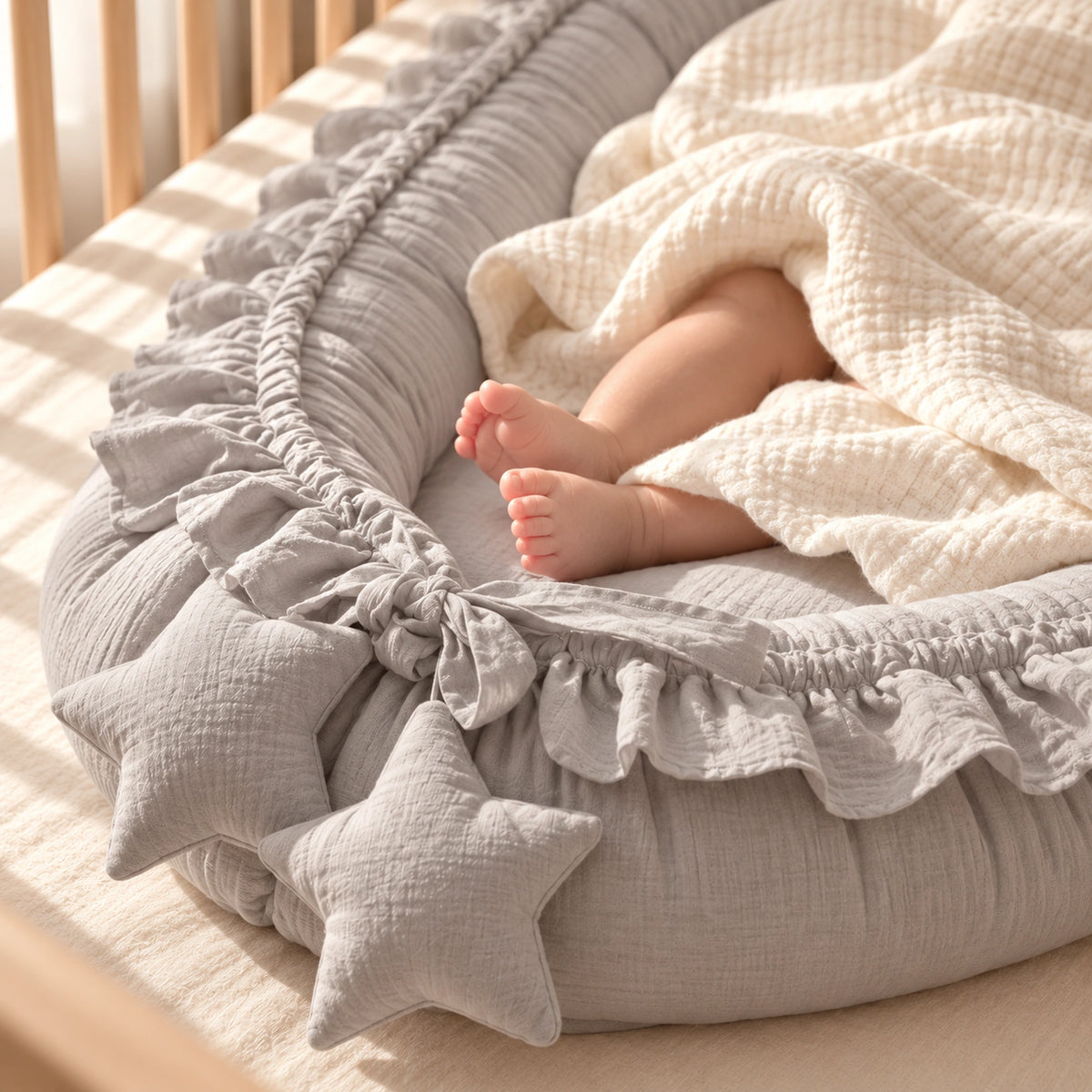 Nid de lit bébé Gris – détail petits pieds