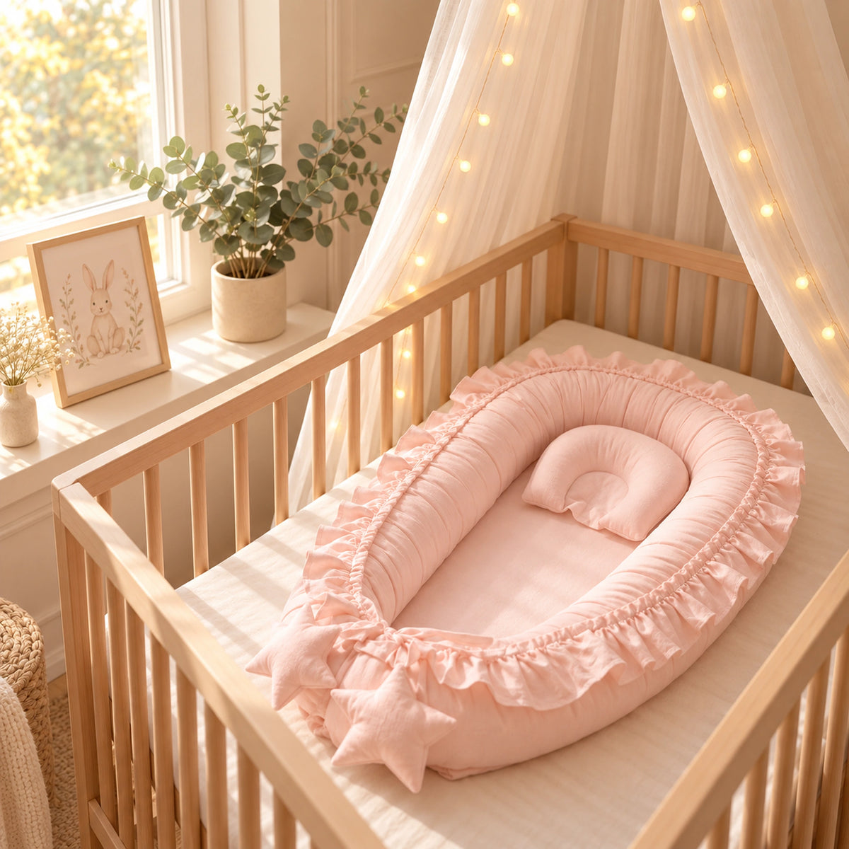 Nid de lit bébé Rose clair – ambiance de chambre naturelle