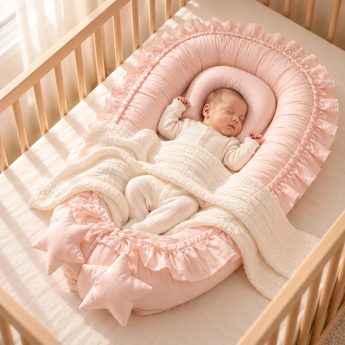 Nid de lit bébé Rose clair – bébé endormi