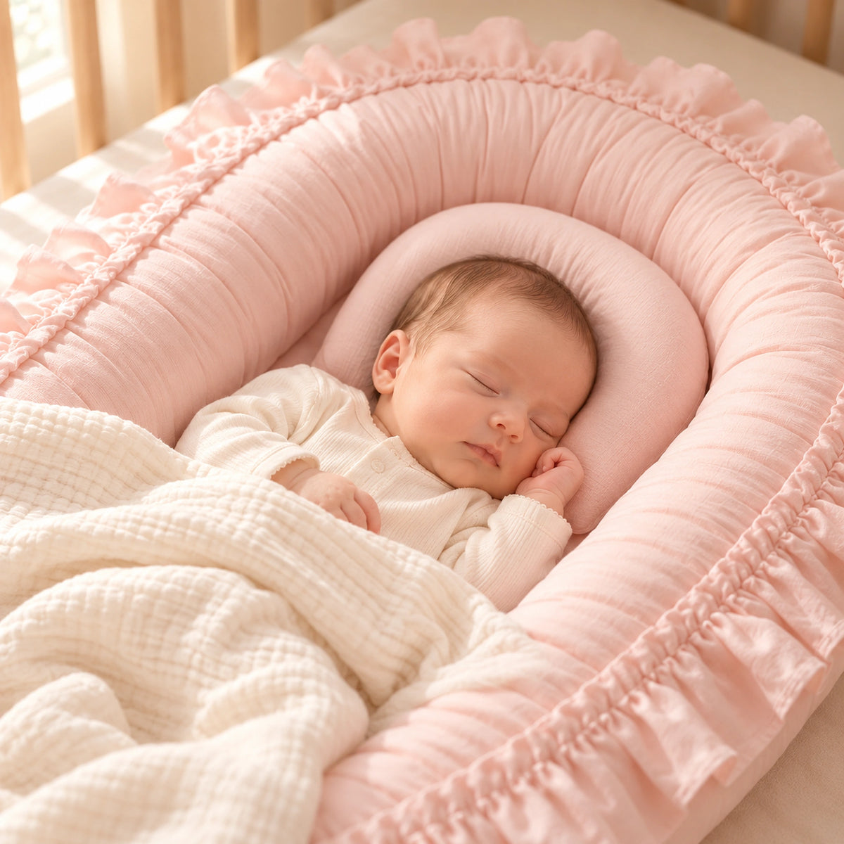 Nid de lit bébé Rose clair – gros plan bébé