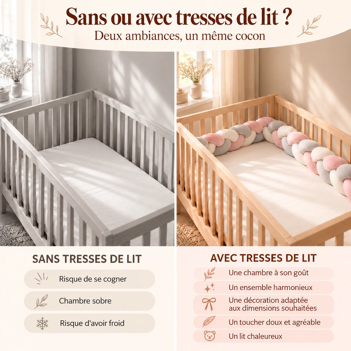 Sans ou avec tresses de lit : comparaison décorative avant après