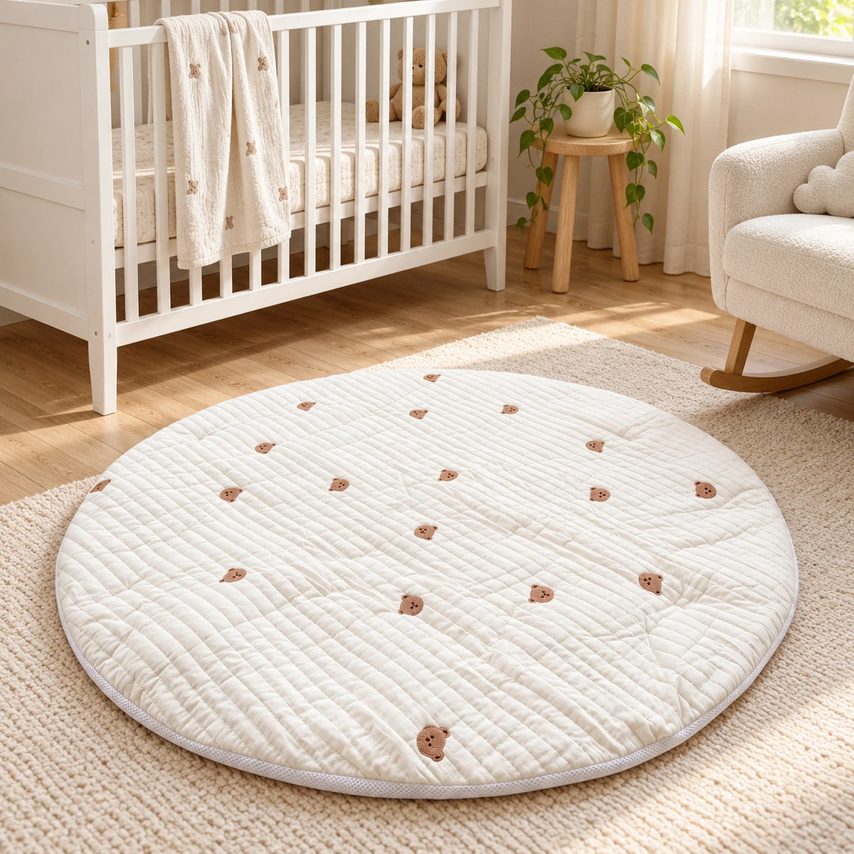 Arche d'Éveil avec Tapis Rond 2-en-1 – Bois & Coton