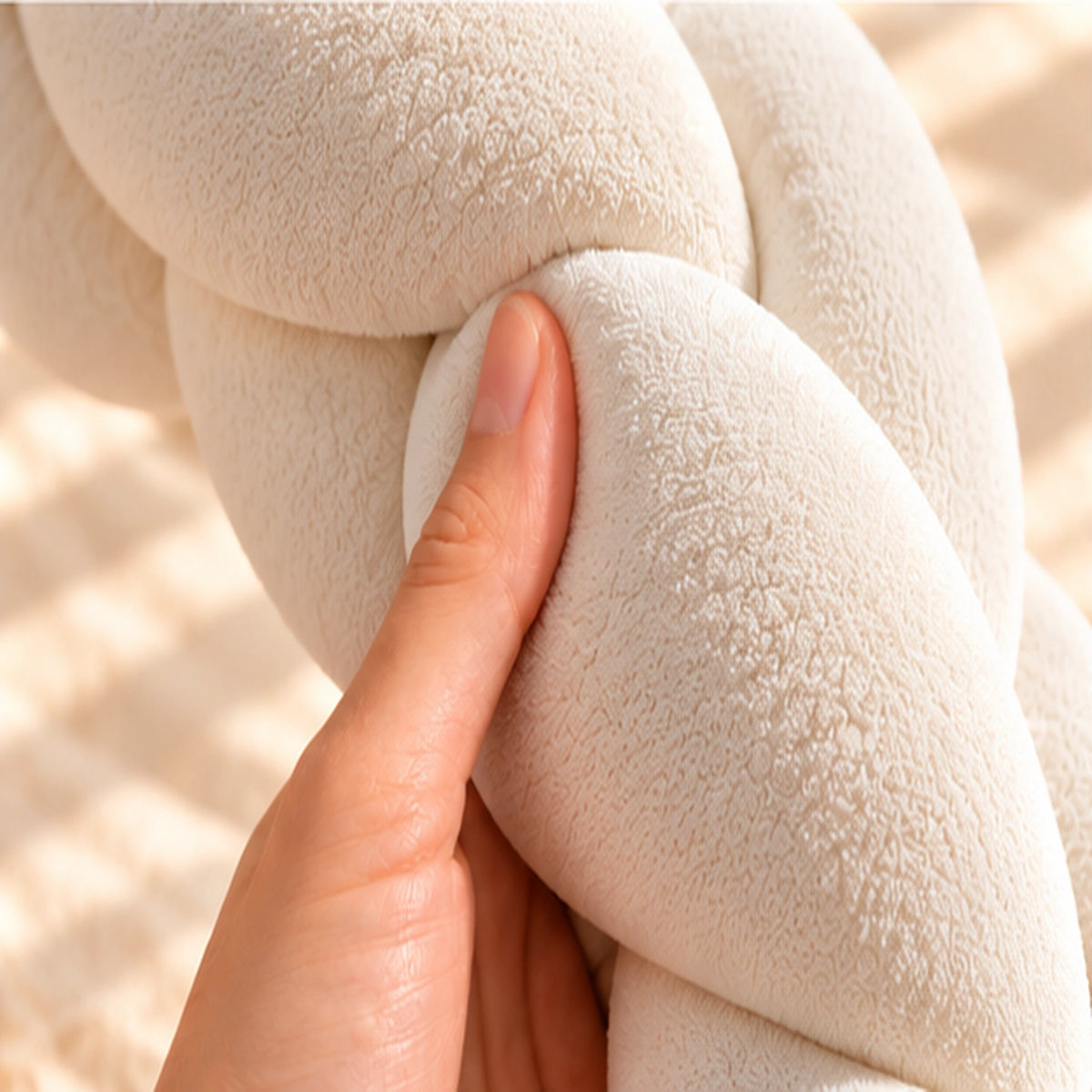 Tour de lit bébé tressé Blanc – main qui presse
