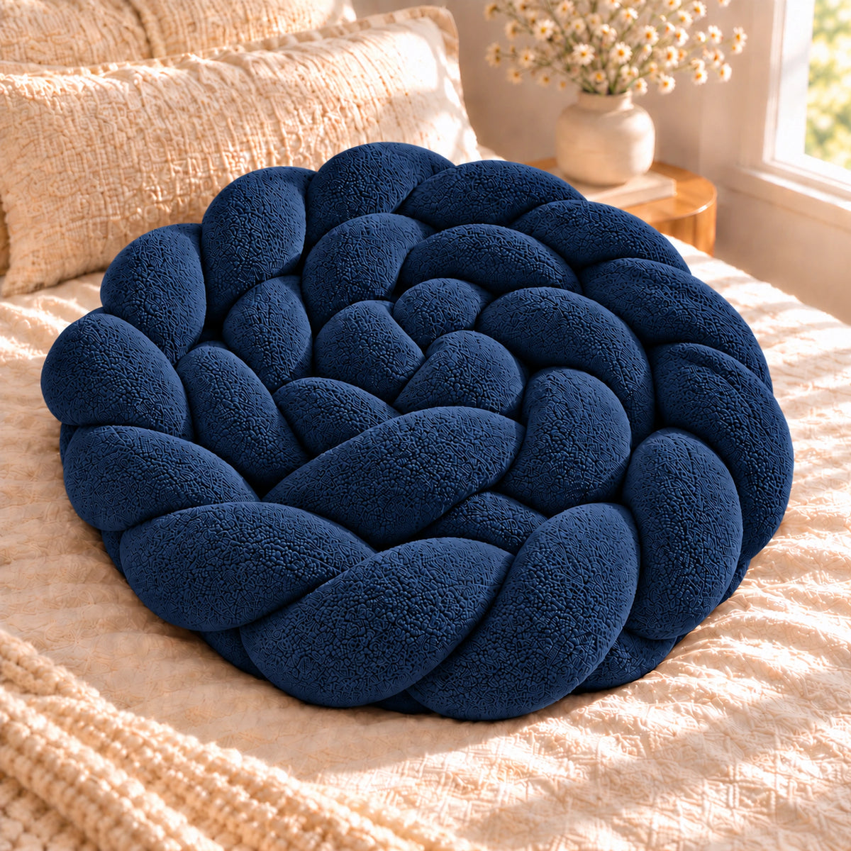 Tour de lit bébé tressé, coloris Bleu marine, enroulé en spirale