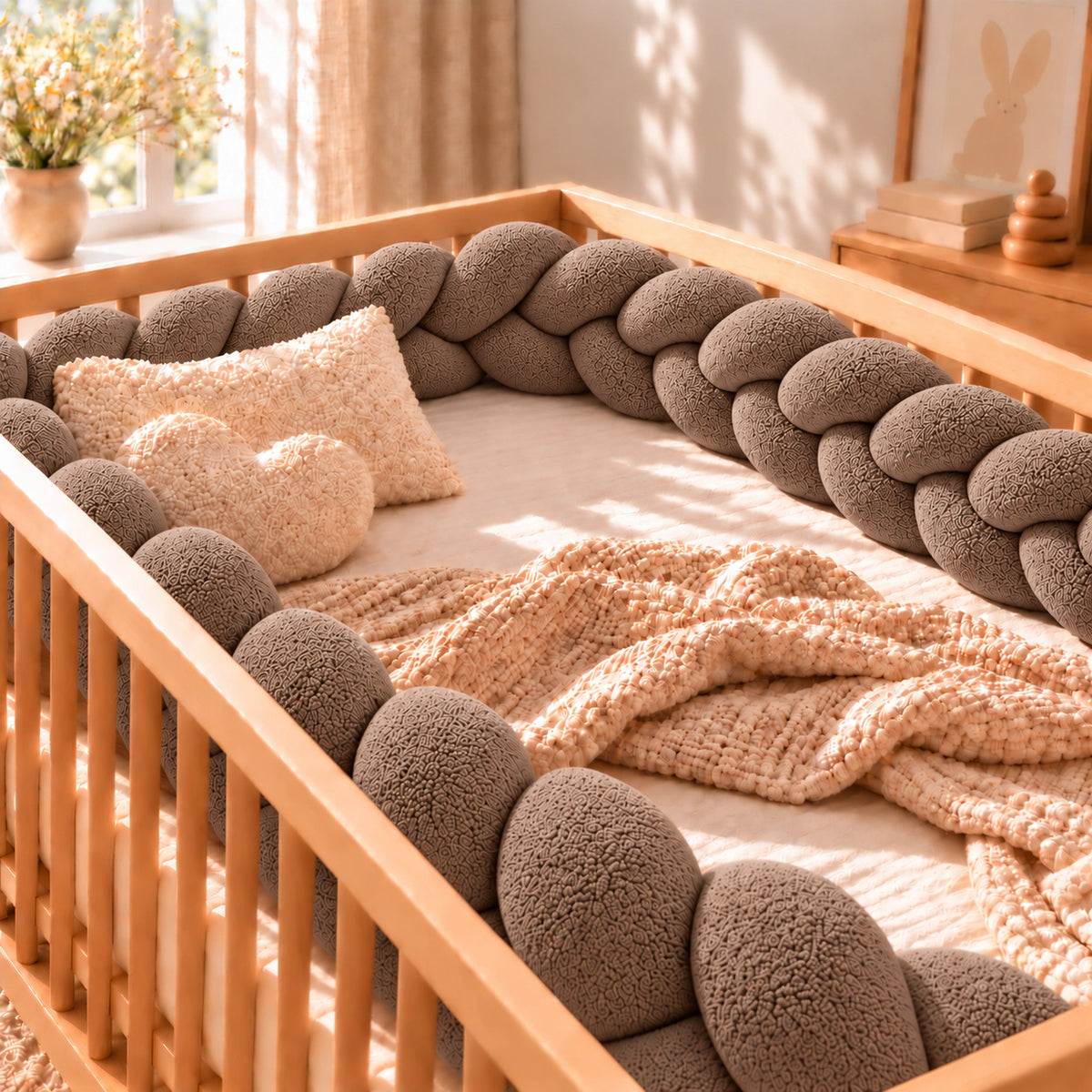 Tour de lit bébé tressé Taupe – lit bébé