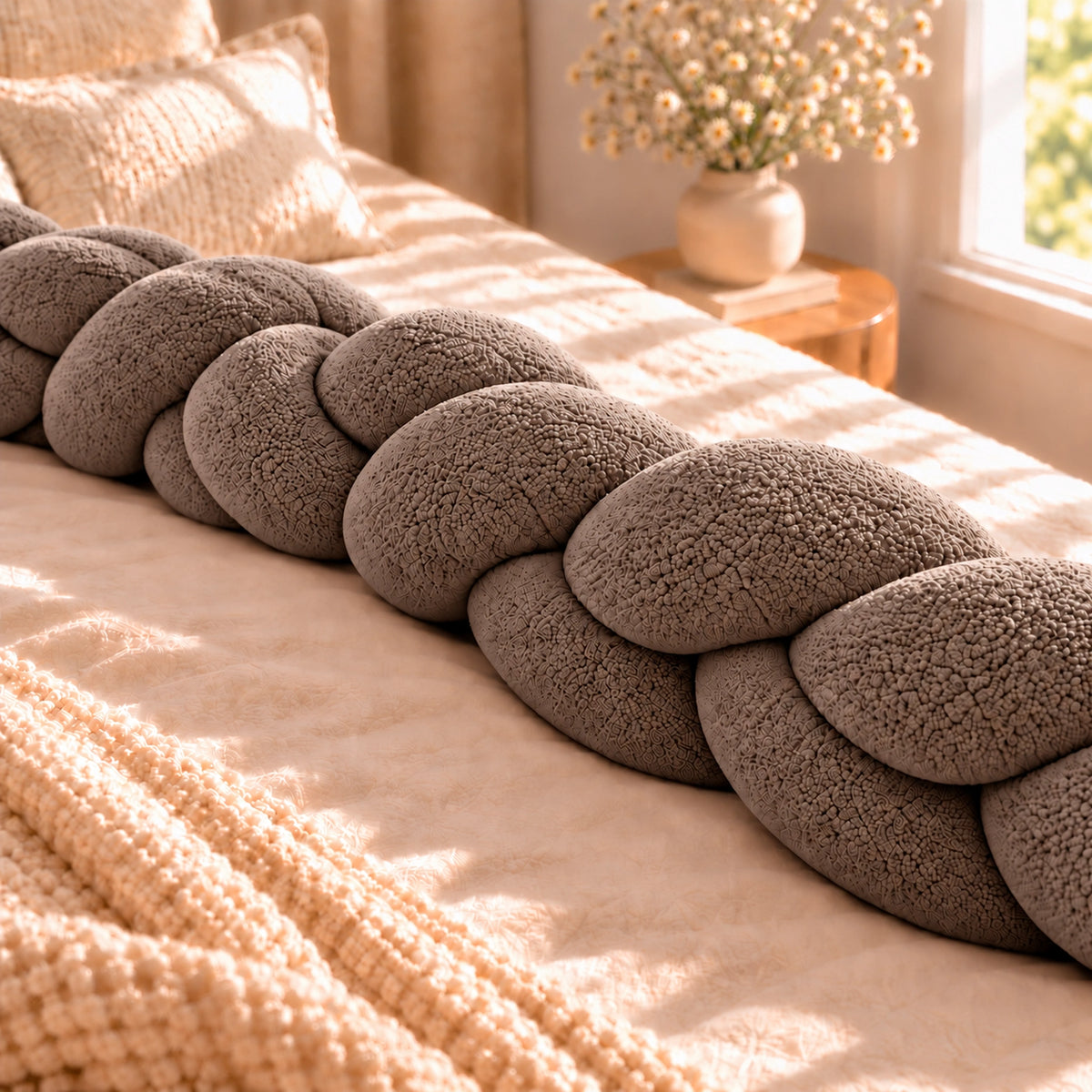 Tour de lit bébé tressé Taupe – déplié