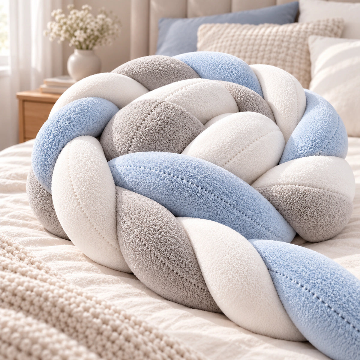 Tour de lit bébé tressé gris, bleu ciel et blanc — vue produit 2