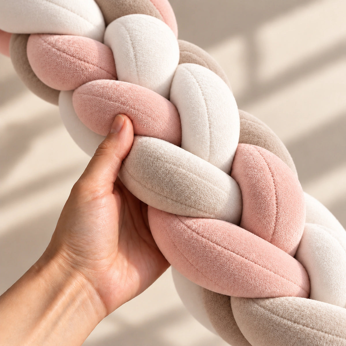 Tour de lit bébé tressé rose, blanc et taupe — vue produit 4