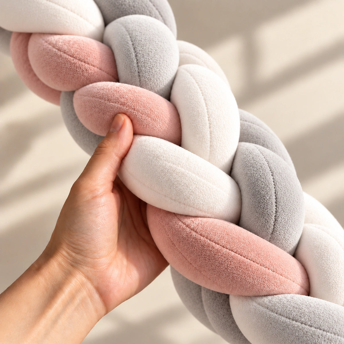 Tour de lit bébé tressé rose, gris et blanc — vue produit 3