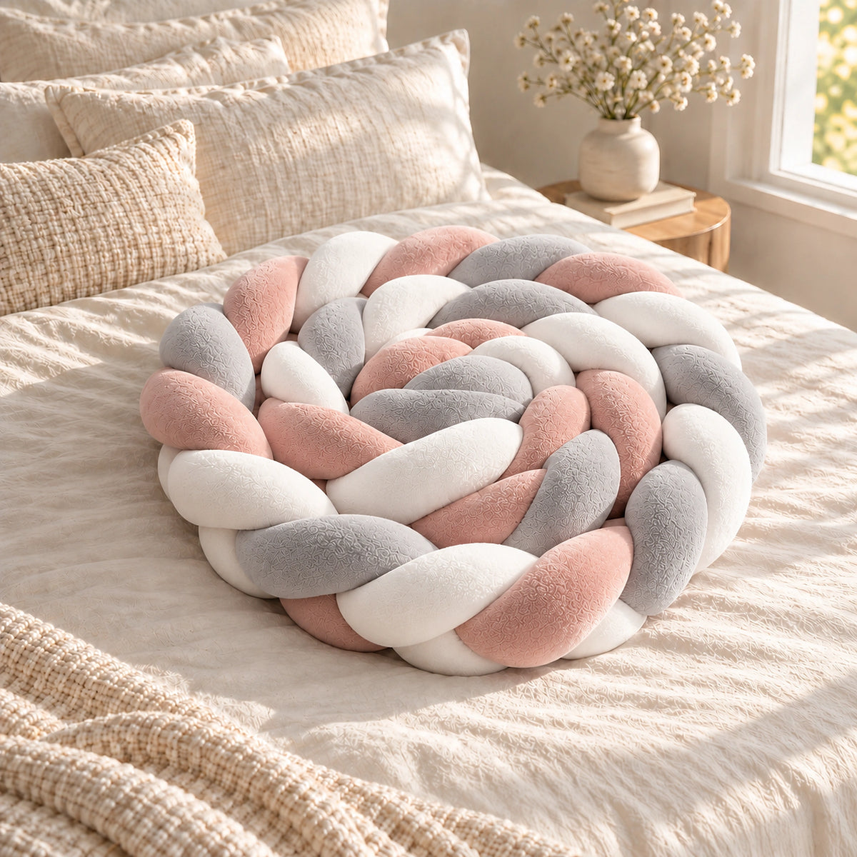 Tour de lit bébé tressé rose, gris et blanc — vue produit 5