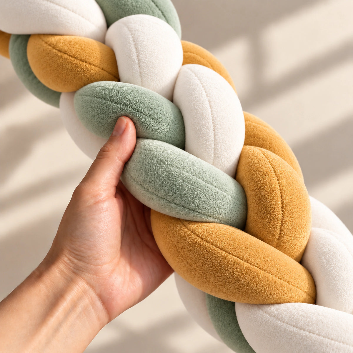 Tour de lit bébé tressé vert, ocre et blanc — vue produit 4